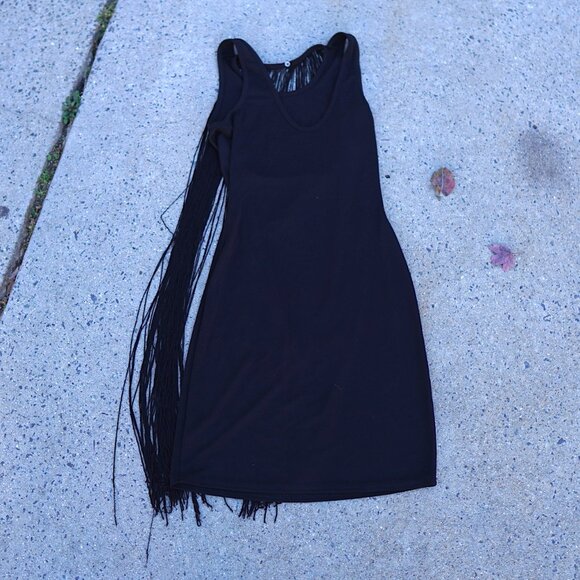 Sam Edelman Black Fringe Flapper Dress M Open Back Cocktail Party Gatsby - Picture 4 of 14